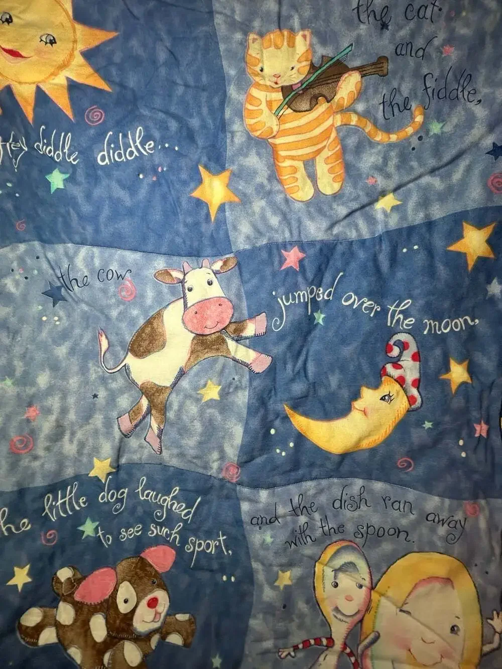 Mother Goose Rhyme Hey Diddle Diddle Pastel Quilt Top Pink Reverse Panel crib